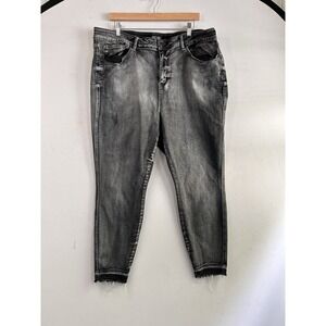 Judy Blue Jeans Black Distressed Fringed Skinny Fit Jeans Stretch‎ Sz 24W